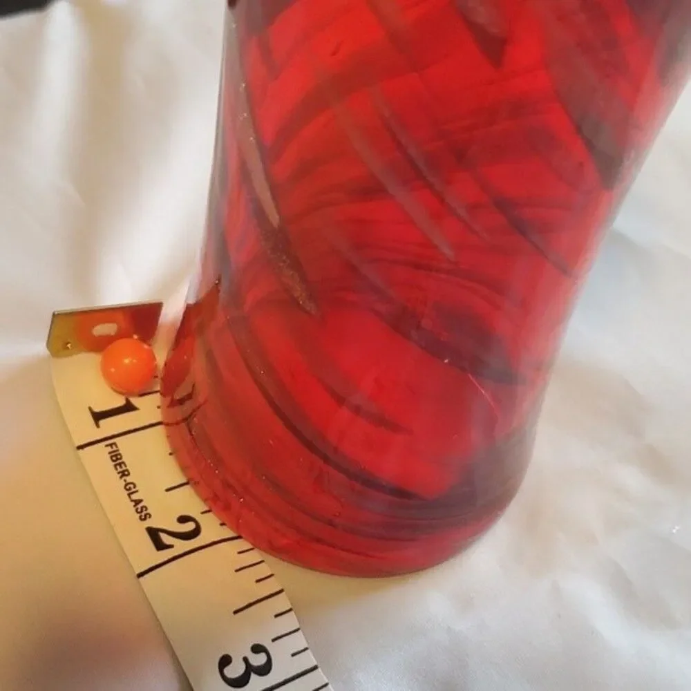 Art Glass Vase | Red with Gold & Black Swirls | Studio-Style Hand Blown MCM